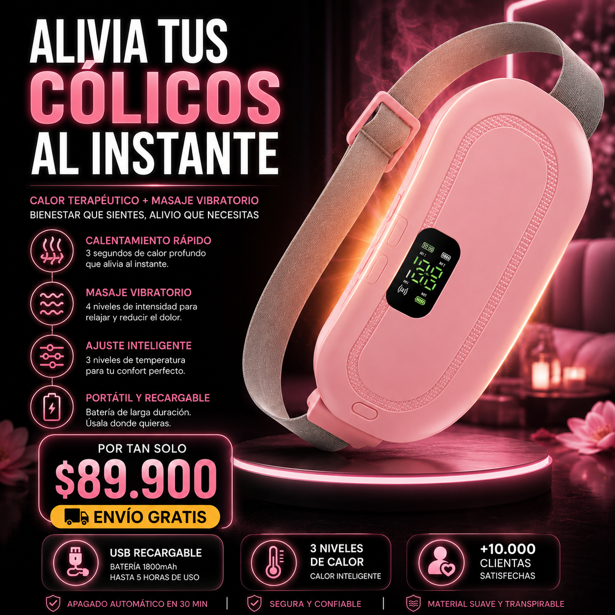 CalmaBelt™ | Cinturón de Calor y Masaje para el Alivio de Cólicos Menstruales